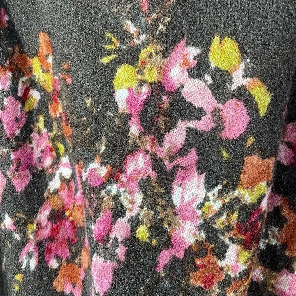 Brown with pink & green almost square scarf w 2 tassels on opposite corners